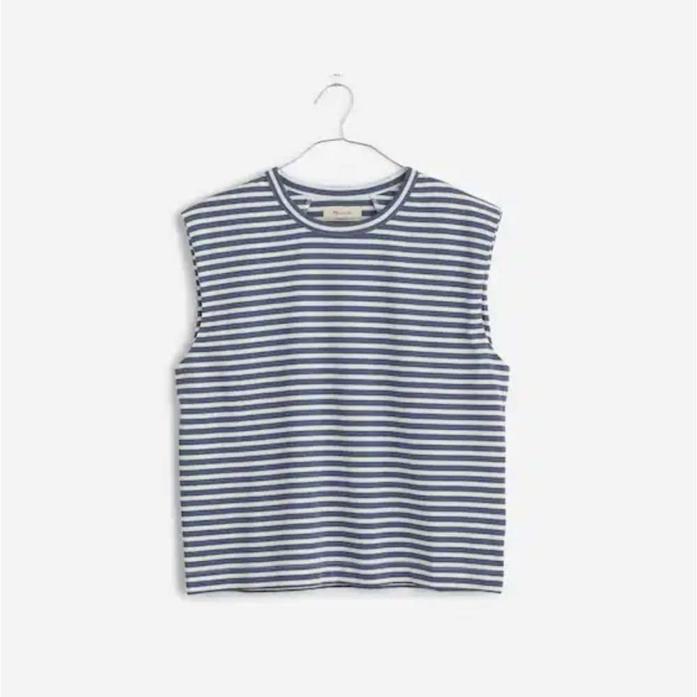 Madewell Navy and White Striped Muscle Tee - Picture 4 of 9